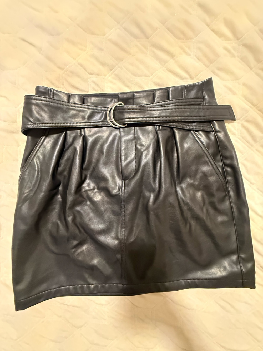 Express Black Faux Leather Belted Mini Pencil Skirt